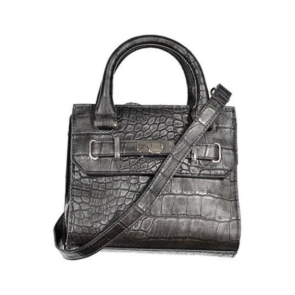 Bebe Black Pearl Croc Leather Mini Satchel Crossbody Bag - Picture 2 of 13